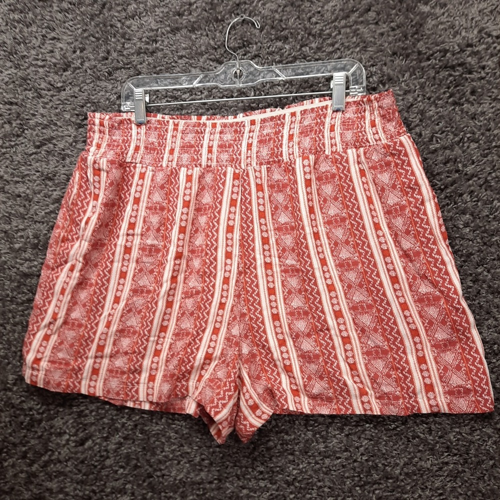 Knox‎ Rose Shorts Women XL Red Fair Isle Verticle Stripe Elastic Waist Relaxed